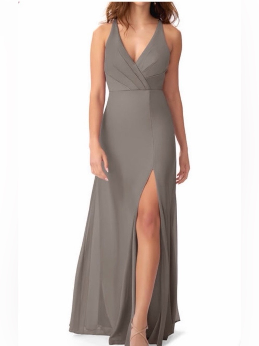 Azazie Skye NWT Maxi Gown Silver Rhinestone Back Detail Chiffon Bridesmaid 4